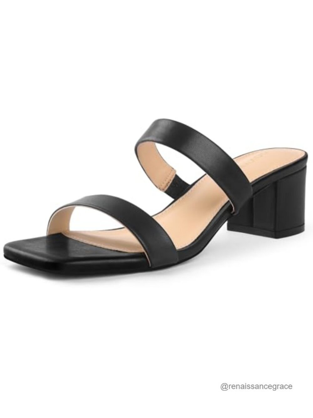 Women's Block Heel Low Heeled Sandals Square Toe Slip On PU